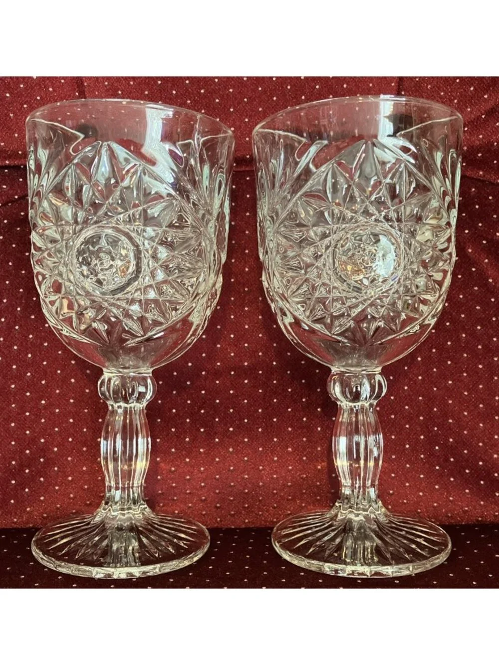Set Of 2 Libbey Hobstar Water Glasses/Goblets 7 1/4”